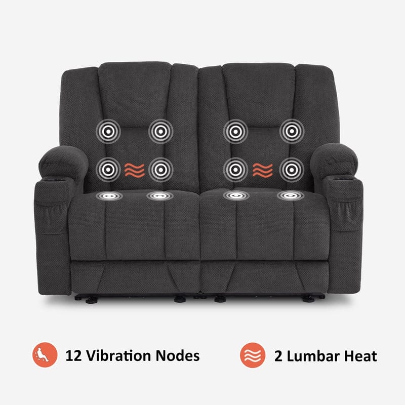 MCombo Electric Power Reclining Sofa with Massage and Lumbar Heat, Fabric 6015/6025/6035/6045