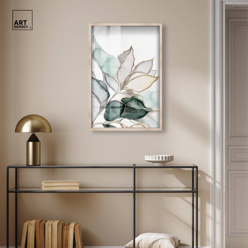 Pastel Leaves with Gold I Shadowbox by Art Remedy