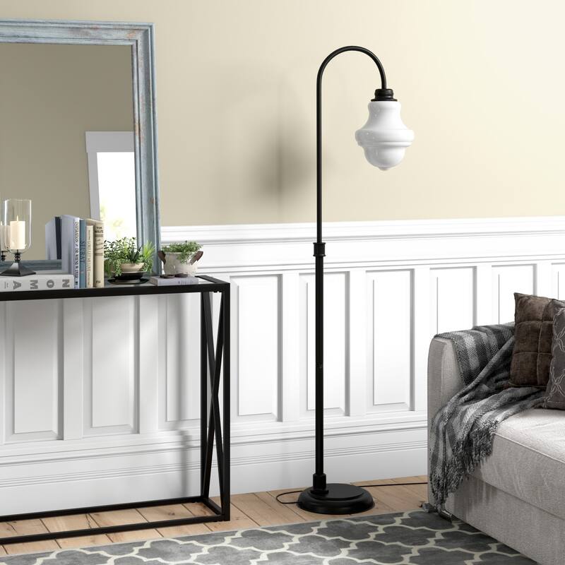 Sara Mid-Century Modern Floor Lamp - Blackened Bronze/Milk Glass