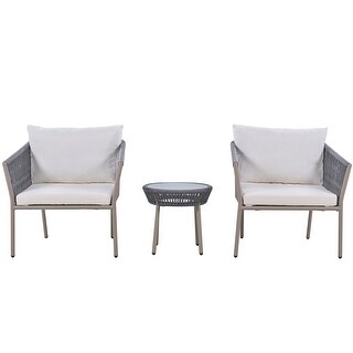 3 PCS Outdoor Rattan Conversation Set Patio Garden Chair Coffee Table