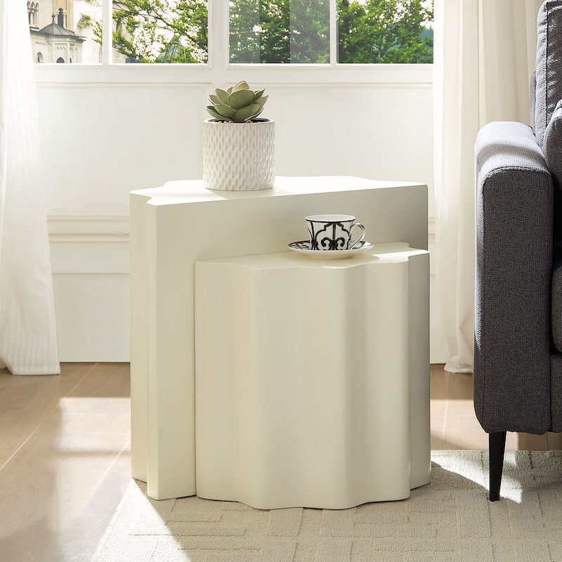2PCS Set Modern Fiberglass Side Tables - Wavy Edges Design, No Assembly Required - Stylish End Tables for Living Room, Bedroom