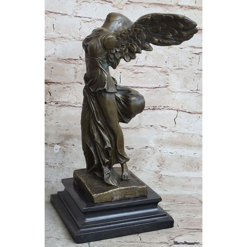 Nike Of Samothrace Winged Victory Greek Goddess Hot Cast Marble Base Sculpture