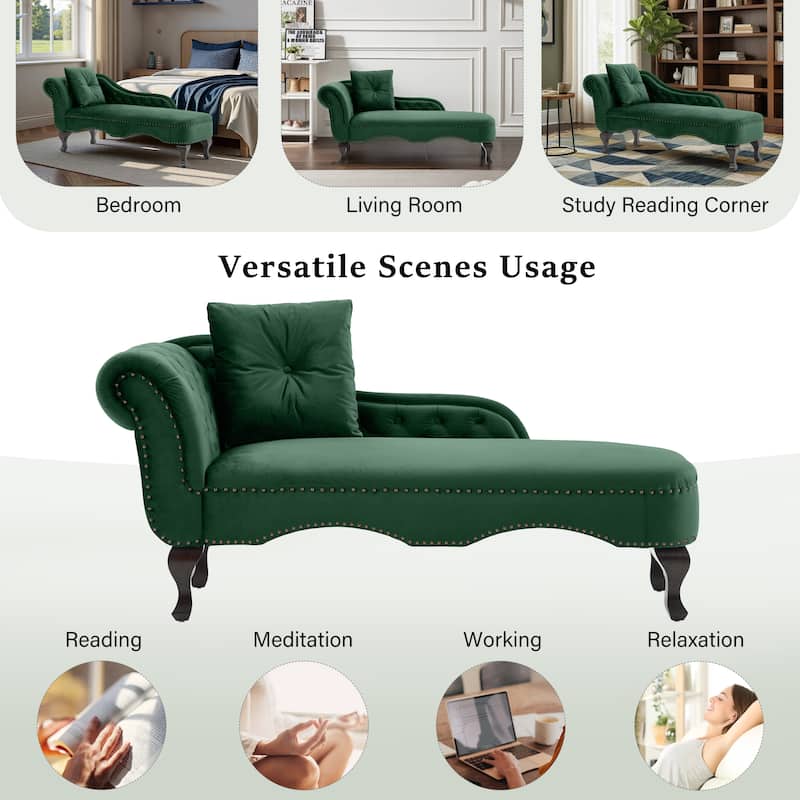 Christopher Knight Home - Bressi Modern Velvet Upholstered Chaise Lounge with Tufted Backrest, Nailhead Trim & Pillow