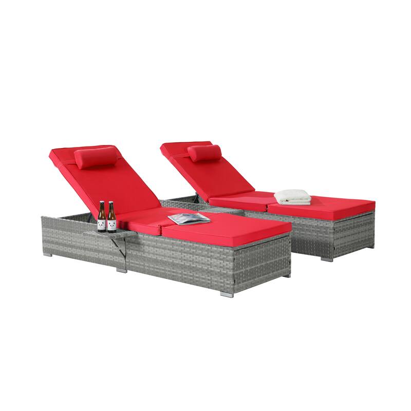 GDFStudio - Amelia Outdoor Chaise Lounge Chair Set of 2 with Adjustable Recline and Side Table for Poolside Relaxation