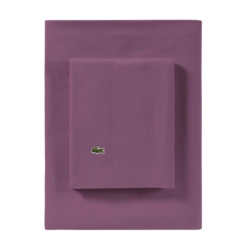 Lacoste Percale Cotton Solid Sheet Set - Queen - Plum