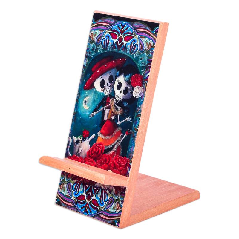 Novica Handmade Catrina Romance Decoupage Wood Phone Stand