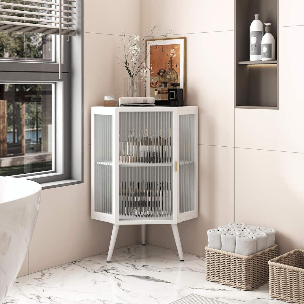 22.25" Floor Corner Cabinet with Glass Door & Adjustable Shelf