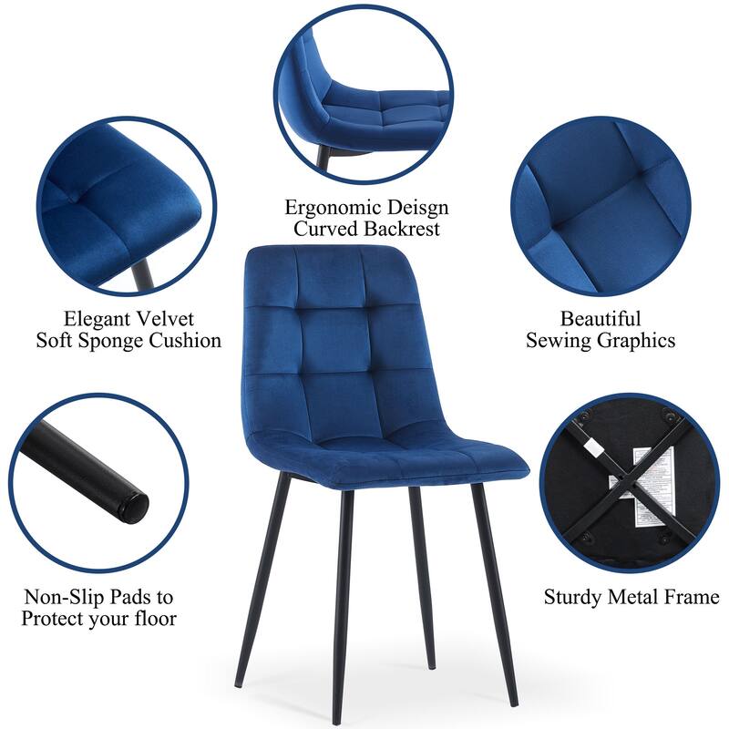 Mid Century Modern Blue Velvet Dining Chairs Set Of 2 For Kitchen, Living Room