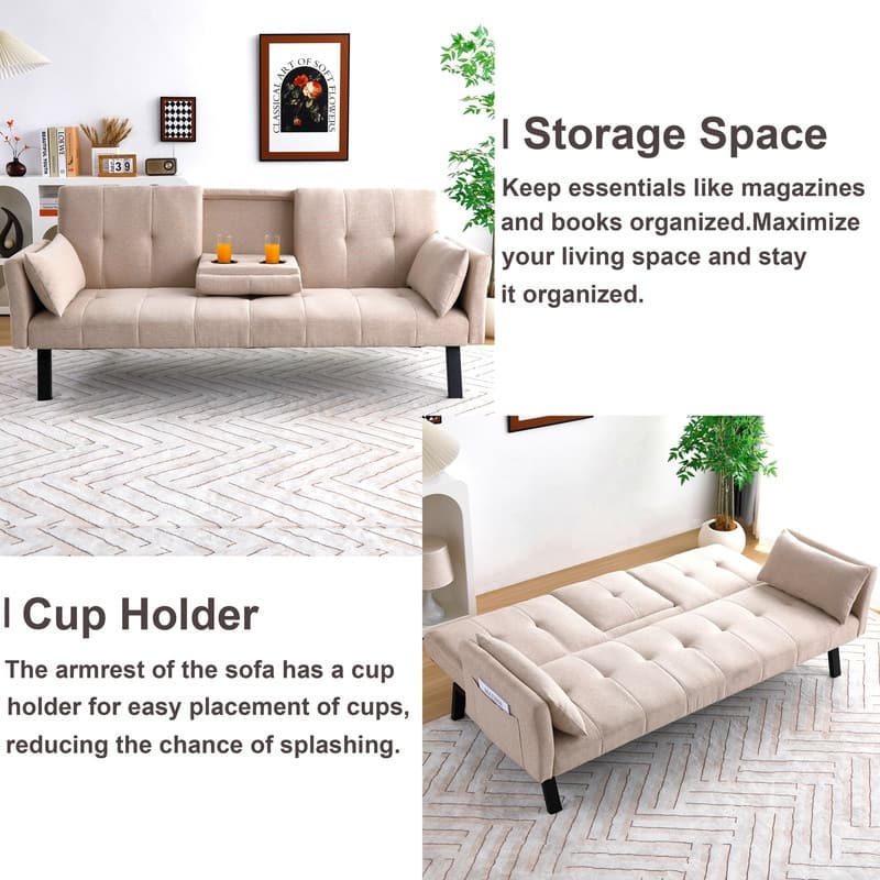 70" Cotton And Linen Cushion Sofa