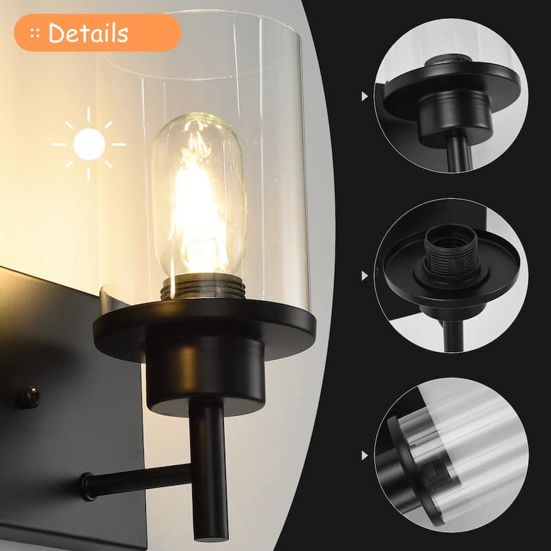 Starsky 2-Lights 13.77inch Modern Bathroom Vanity Light with Cylinder Glass Shade