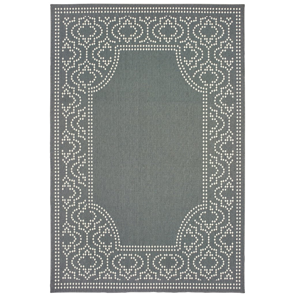 Louisville Grey Ivory Border Outdoor Casual Area Rug