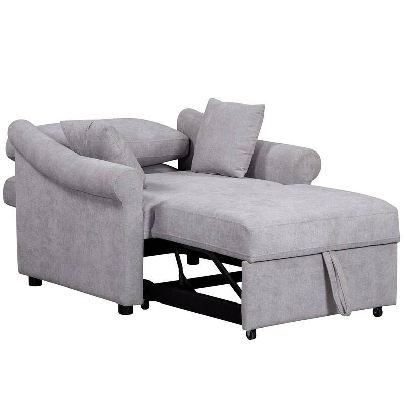 3-in-1 Convertible Sleeper Chair with Adjustable Backrest, Chenille Chair Bed Single Lounger Chair for Living Room