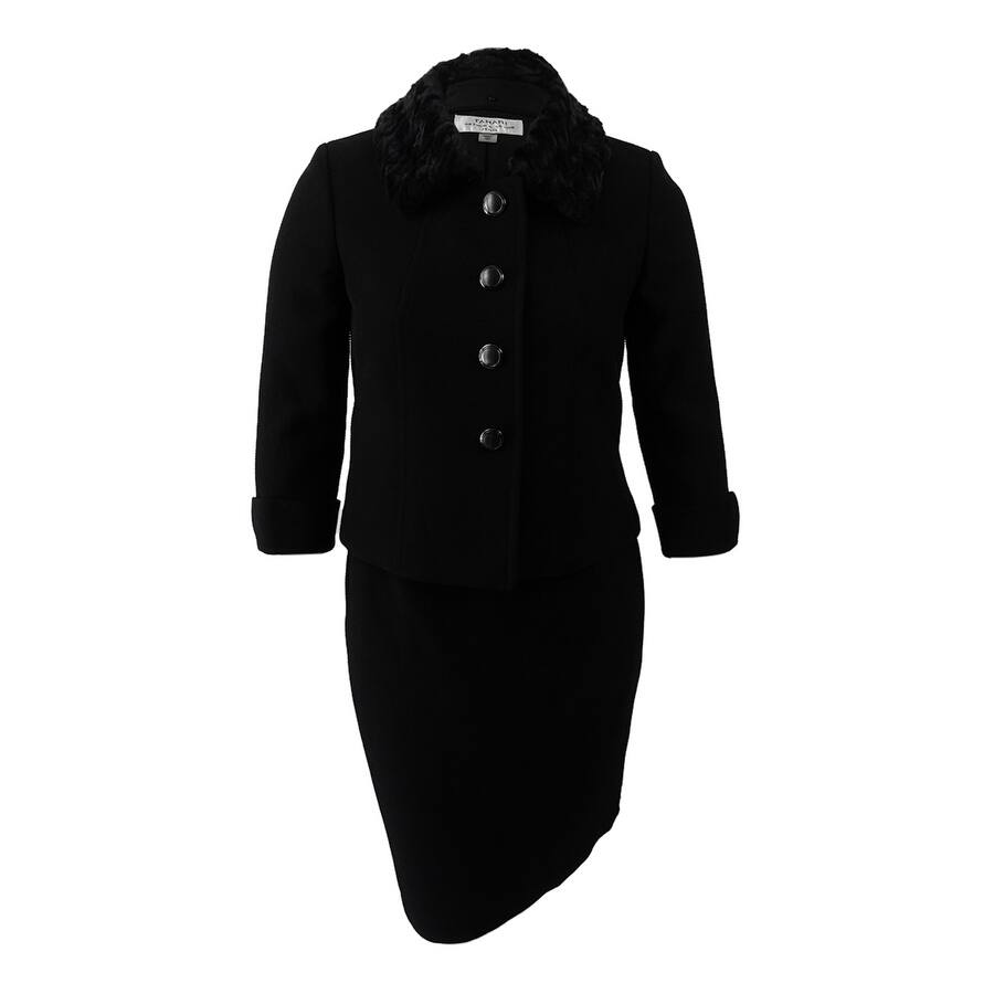 Tahari ASL Women's Faux-Fur-Collar Skirt Suit