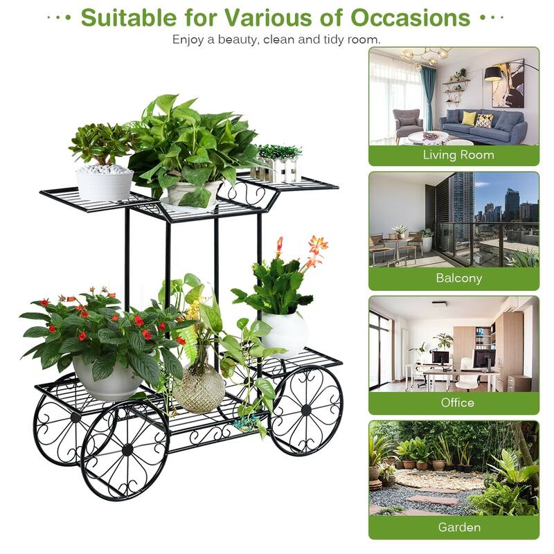 6-Tier Garden Cart Flower Rack with Metal Shelves for Indoor Outdoor - 32" x 10" x 30"(L x W x H)