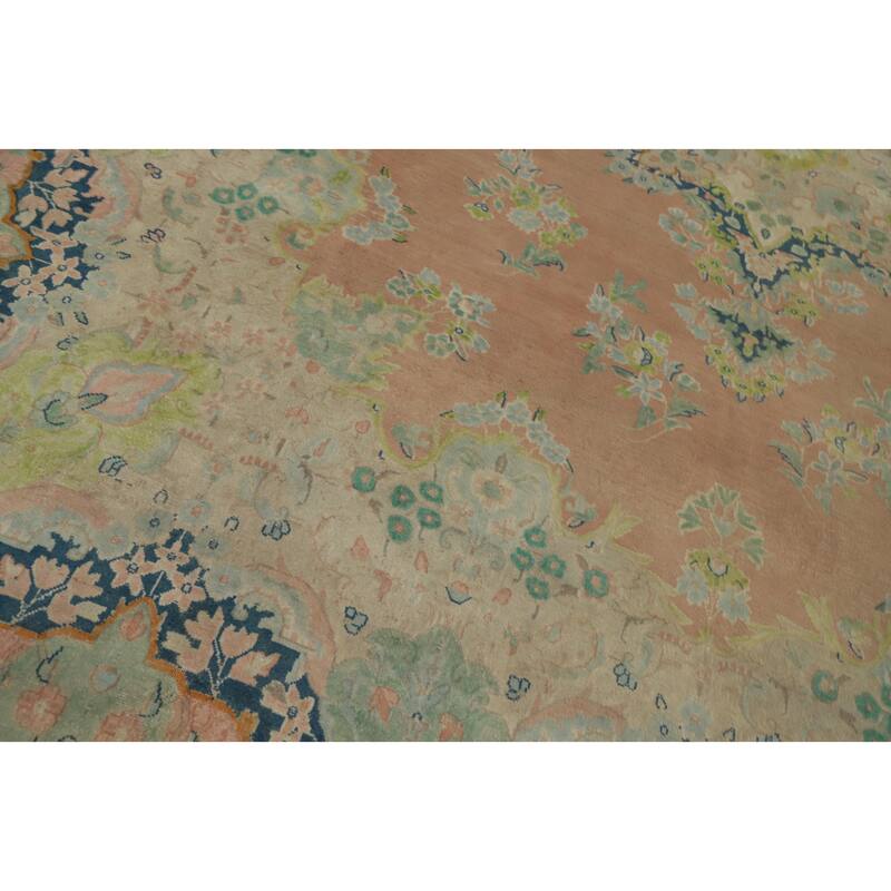 Hand Knotted Oriental 100% Wool Carpet Traditional Floral Pink Kerman Area Rug - 12' 10'' X 9' 9''