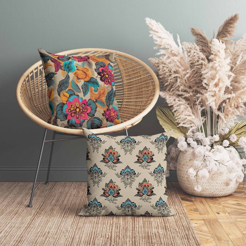Eclectic Garden Indoor/Outdoor Reversible Throw Pillow Blue and Red