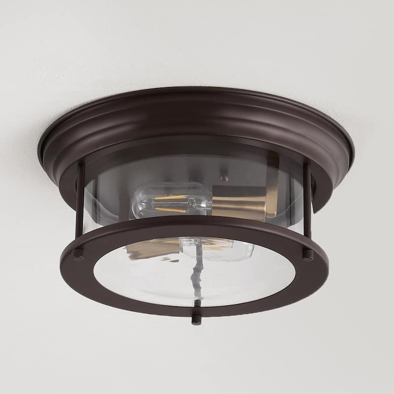 Henry 13.25" Metal/Glass LED Flush Mount, by JONATHAN Y