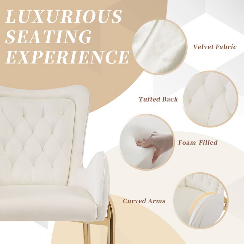 Roomfitters 28.75" Counter Height Bar Stools Set of 2, Tufted Velvet Bar Height Arm Chairs with Golden Legs and Footrests