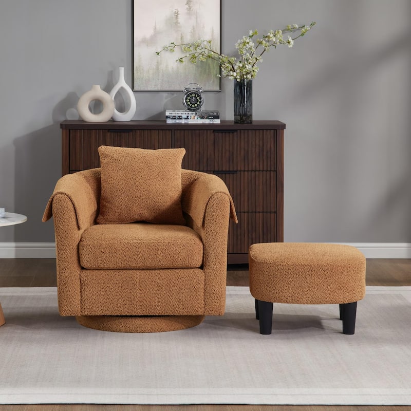 Homy Lin 360° Swivel Chenille Accent Chair with Ottoman,Armrests & Back Pillow, Comfy Living Room Armchair Set for Read or Relax