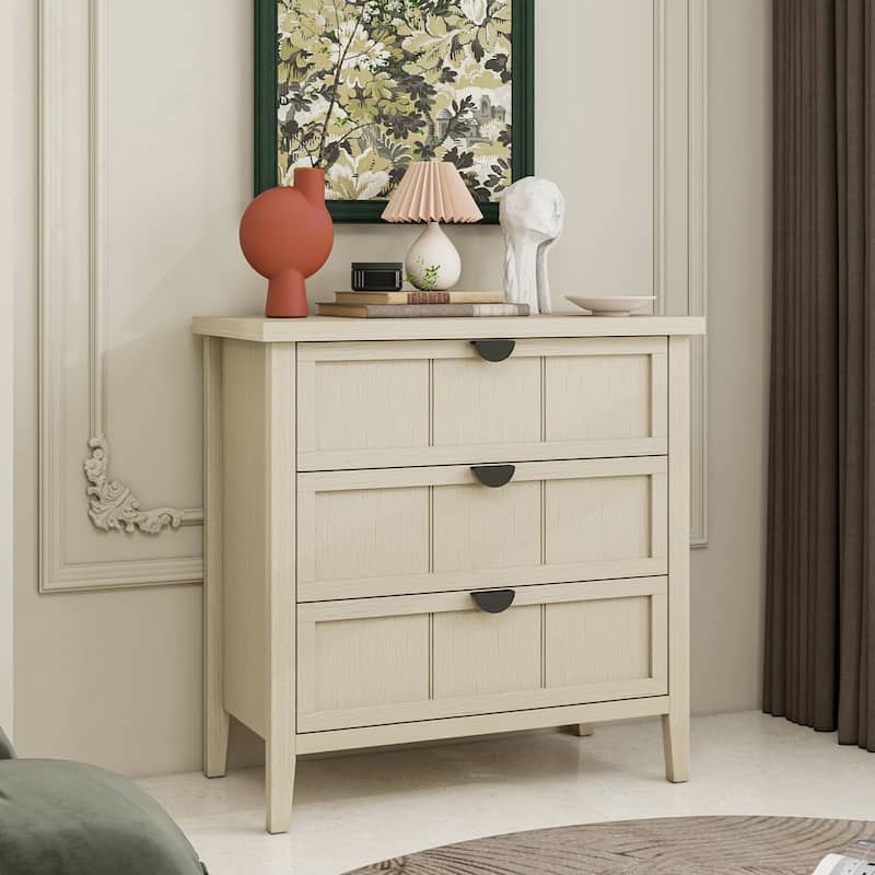 Roomfitters 3 Drawer Dresser Storage Cabinet, Modern Wooden Chest of Drawers with Metal Handles, Natural