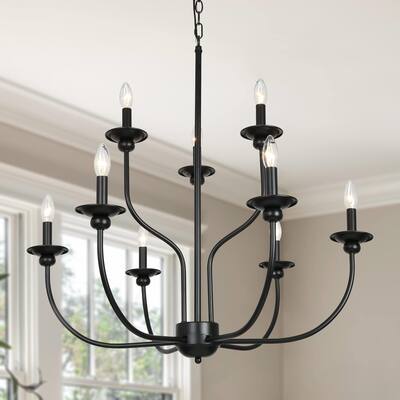 Farmhouse 9-Light 32'' Black 2-tier Candle Chandelier for Dining Room - D32"x H31"