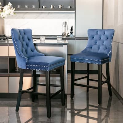 Contemporary Velvet Upholstered Barstools Bar Chairs Set of 2