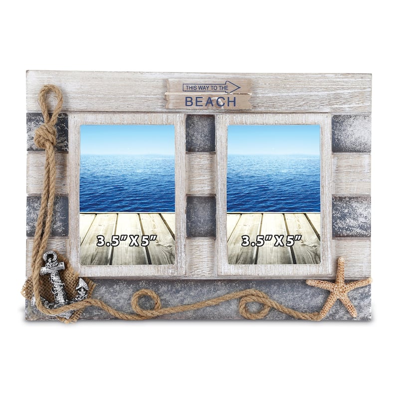CoTa Global Silver Sea Double Photo Frame 3.5×5 - Decorative Ornament - 11.5″Lx8.2″Wx0.5″H