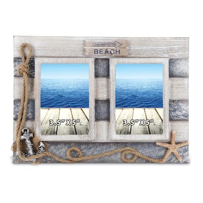 CoTa Global Silver Sea Double Photo Frame 3.5×5 - Decorative Ornament - 11.5″Lx8.2″Wx0.5″H