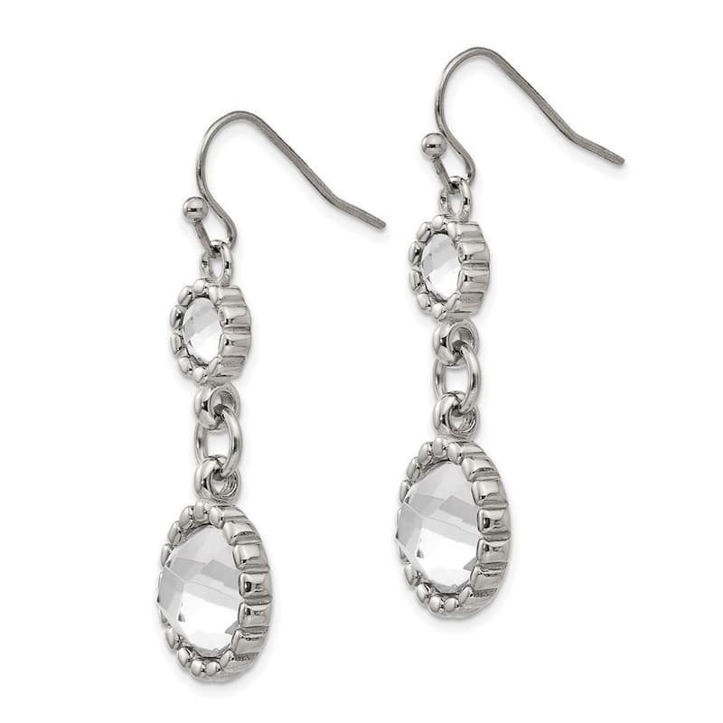 Curata Stainless Steel Polished Glass Shepherd Hook Long Drop Dangle Earrings (14mm x 41mm)