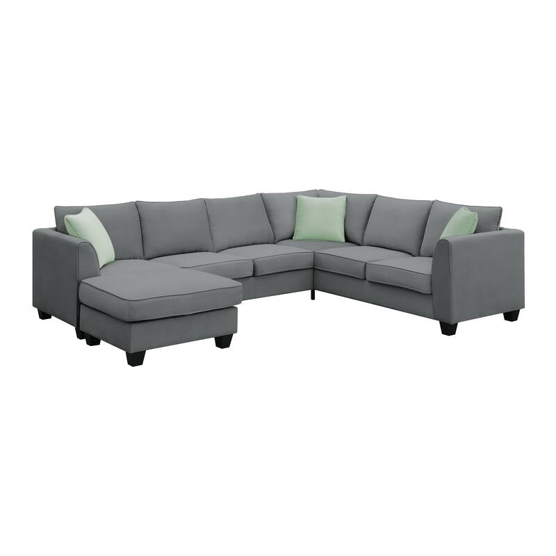 Modular Sectional Sofa with Removable Ottoman, 7 Seats Corner Sectional Sofa, L Shape Fabric Upholstered Sofa with 3 Pillows