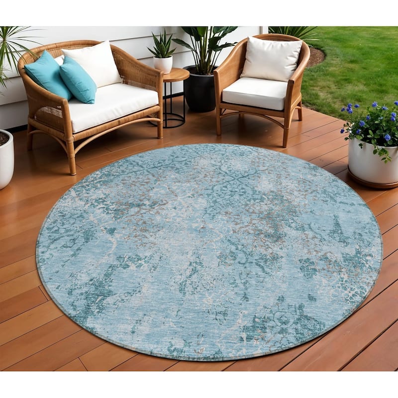 HomeRoots Floral Transitional Rectangle Outdoor Rug - 8' Round