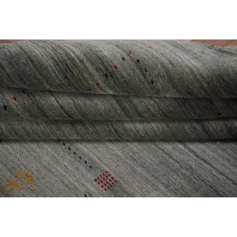 Grey Tribal Gabbeh Area Rug Hand-Knotted Wool Carpet - 8'2"x 9'9"