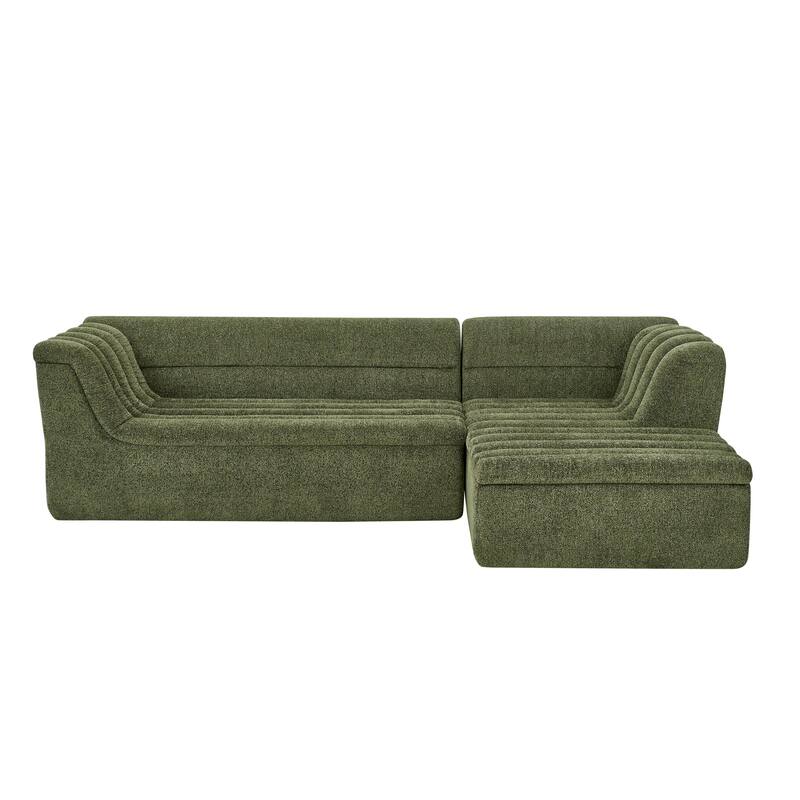 Modular Sectional Sofa with L-Shape Chaise Lounge, Chenille Upholstered Boneless Couches, Corner Sofa with Wave-Shaped Armrest