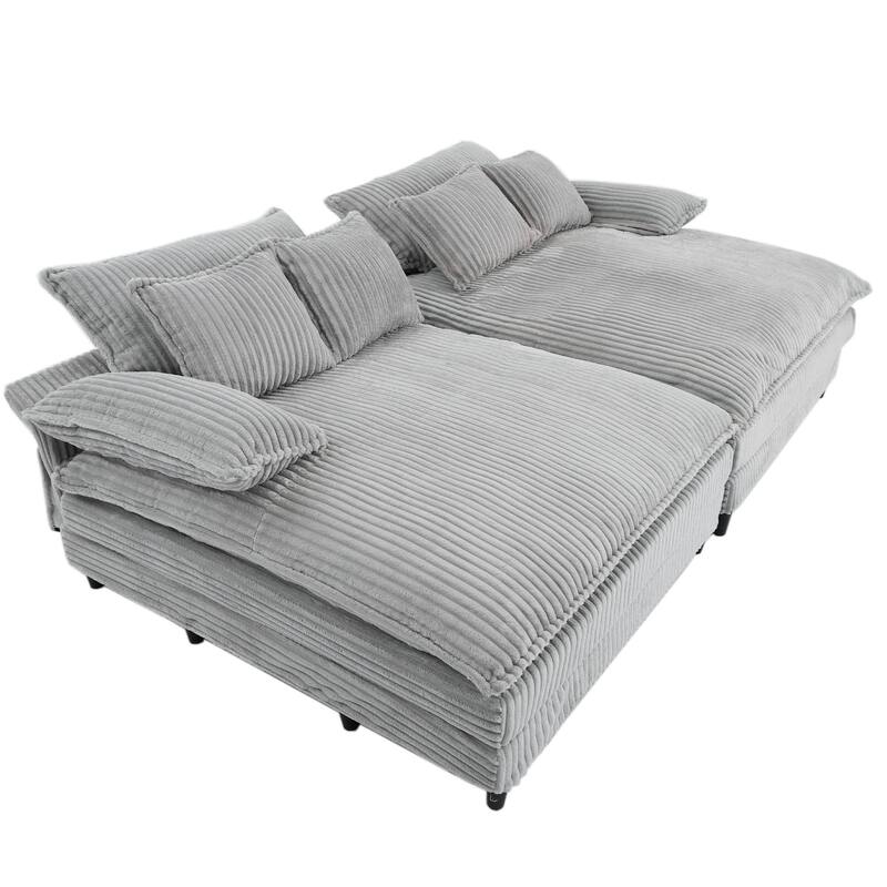 Harmonia 109" W Oversized Corduroy Sofa Bed, Deep Seat Double Lounge Chaise with 4 Pillows