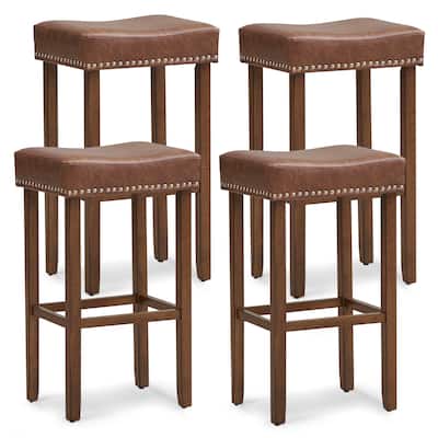 Gymax 4PCS 29.5'' Bar Stool Set Counter Height Saddle Stools w/ Rubber