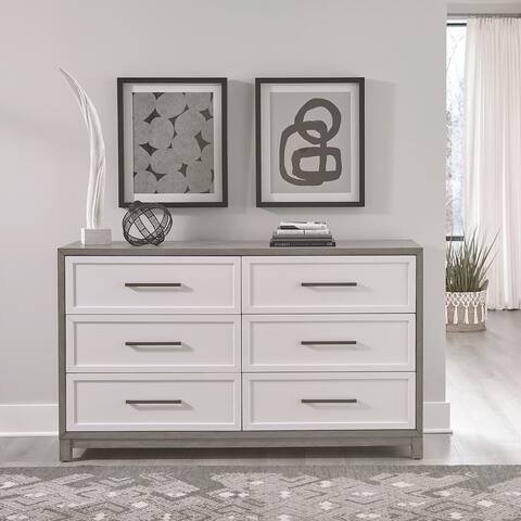 Palmetto Heights Two-Tone Shell White Driftwood 6 Drawer Dresser