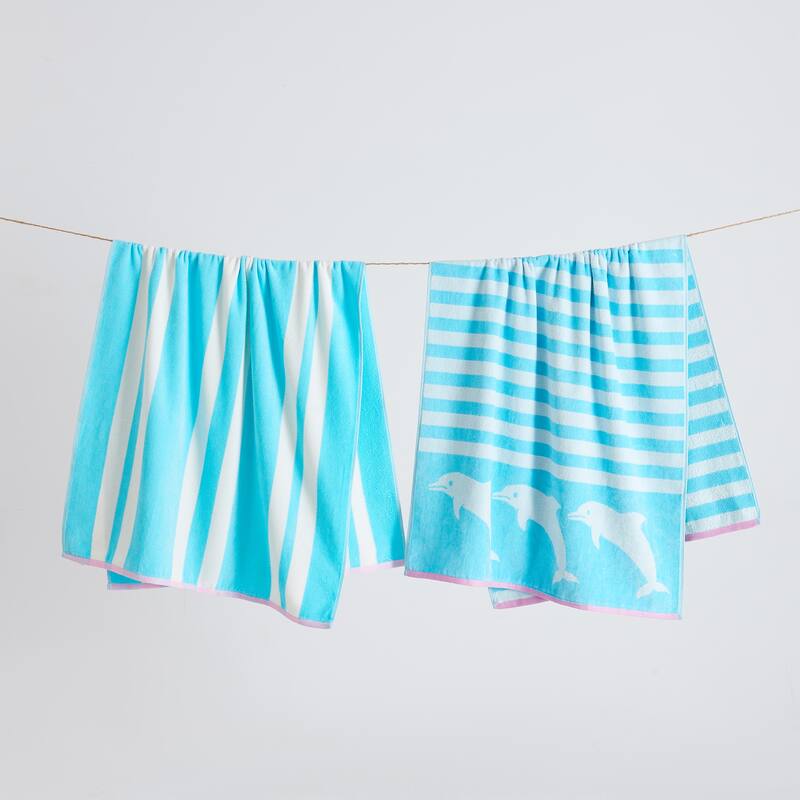 Linery & Co. 100% Cotton Jacquard 2 Pack Summer Beach Towels