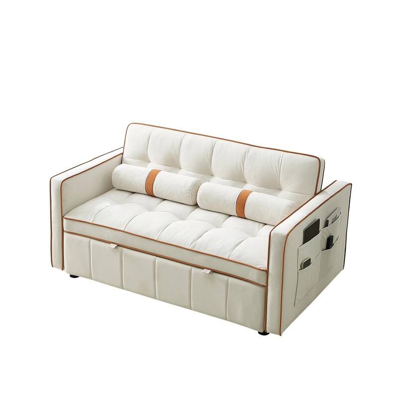 Velvet Sofa Bed with Adjustable Back and Storage Pockets, Multifunctional Sleeper Sofa