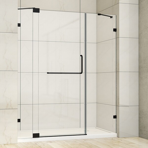 Milano 66" W x 72" H Hinged Frameless Tub Door in Matt Black - 66" W x 72" H. Opens flyout.