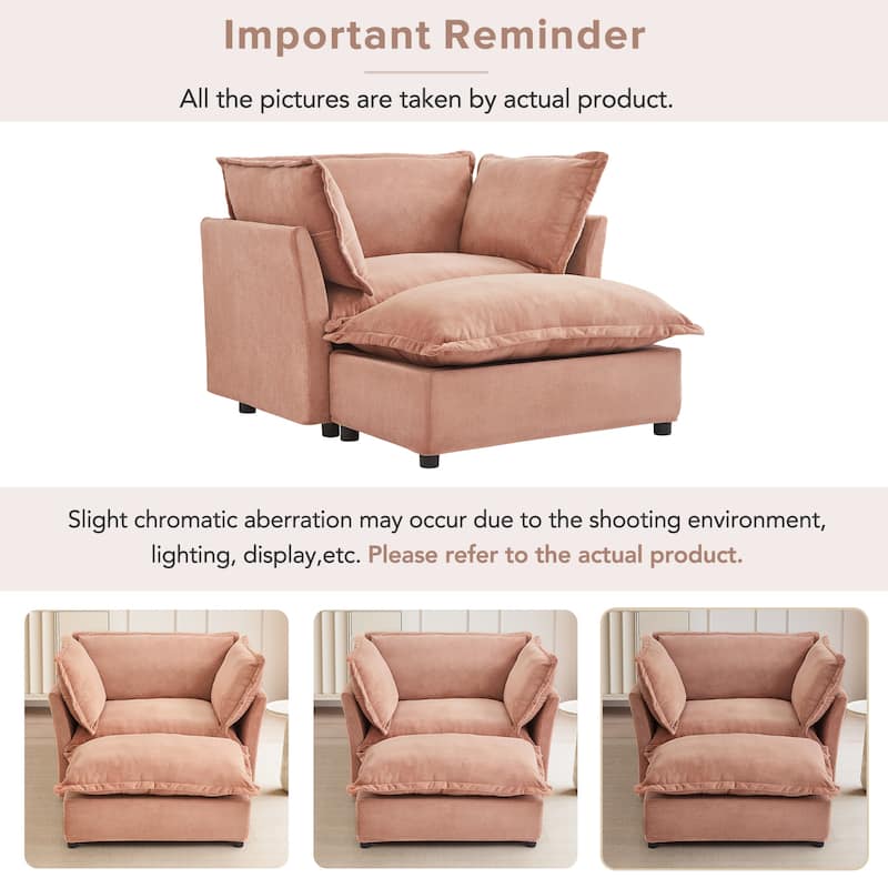 Chenille Single Sofa Chair with Ottoman, Modern Oversized Accent Chair for Reading, Living Room Curved Armrests Chairs