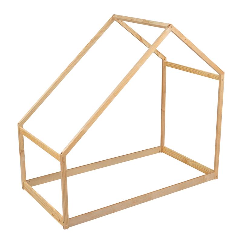 Twin Size House Bed Frame with Semi-Enclosed Design, Perfect for Kids