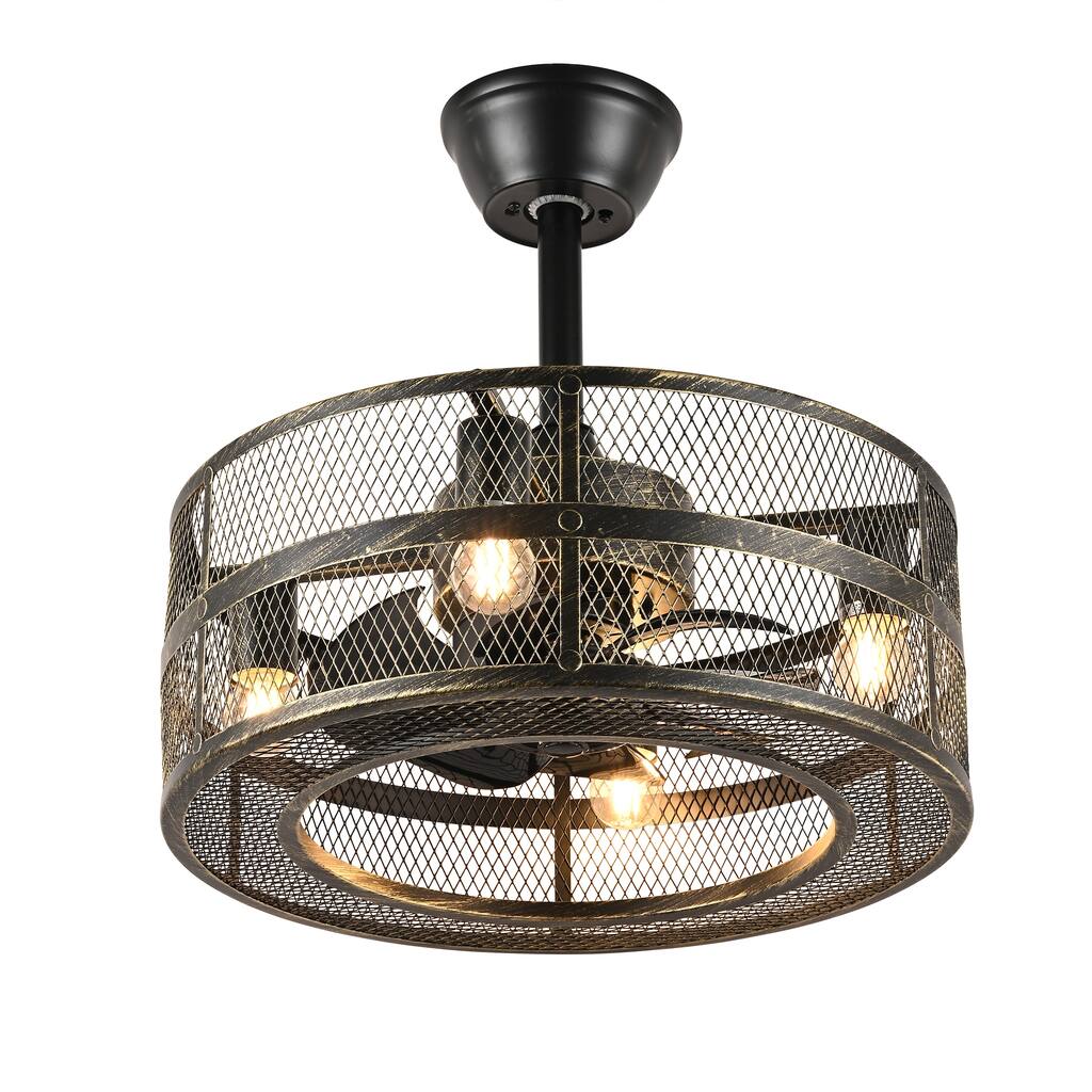 18'' Industrial Style Ceiling Fan with Lights and Remote - Antiqued Brass