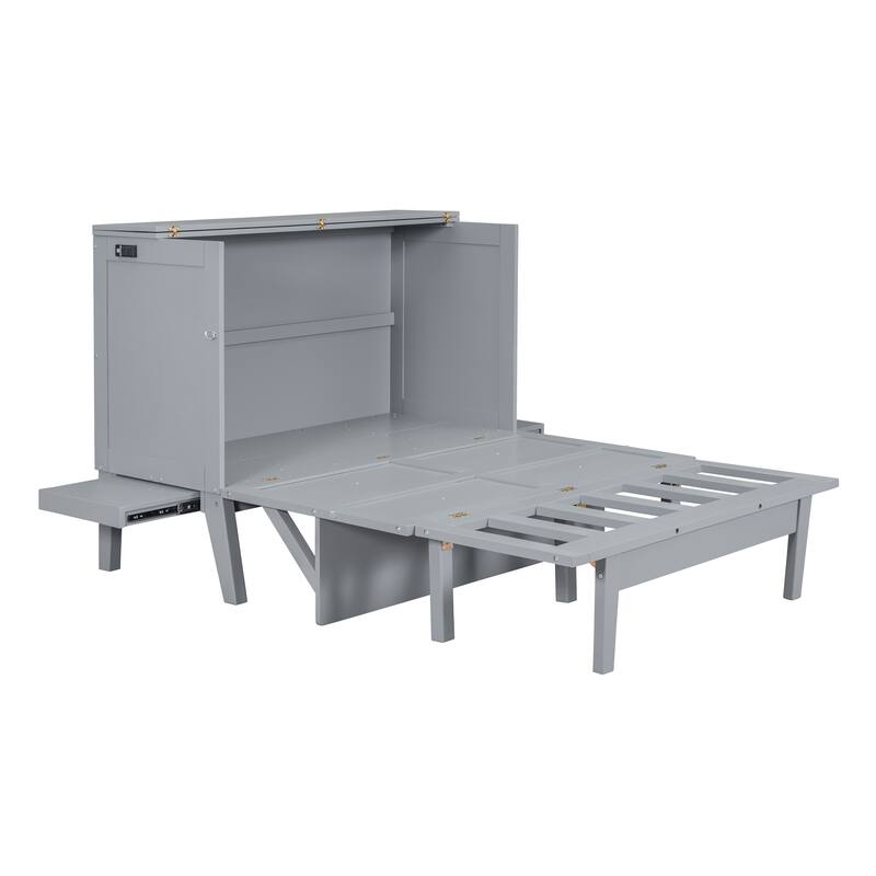 Full Size Murphy Bed with USB Port, Removable Shelves, and Space-Saving Design