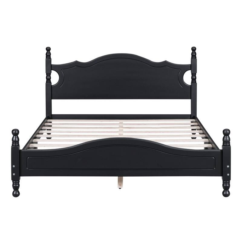 Retro Wood Platform Bed Frame with Wooden Slat Support