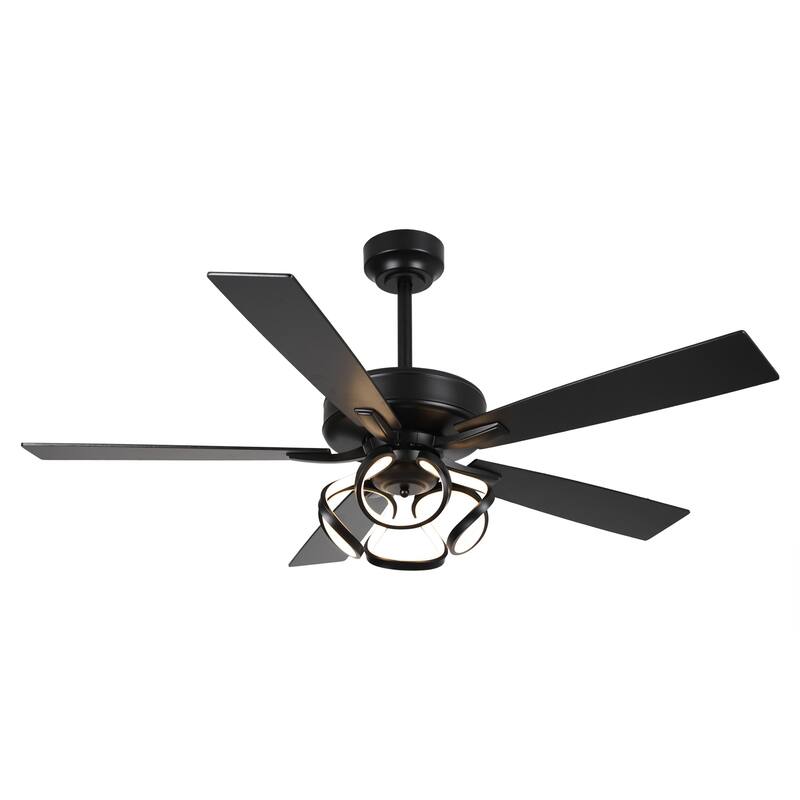 52" Contemporary Black Dimmable LED Ceiling Fan with Light and Remote