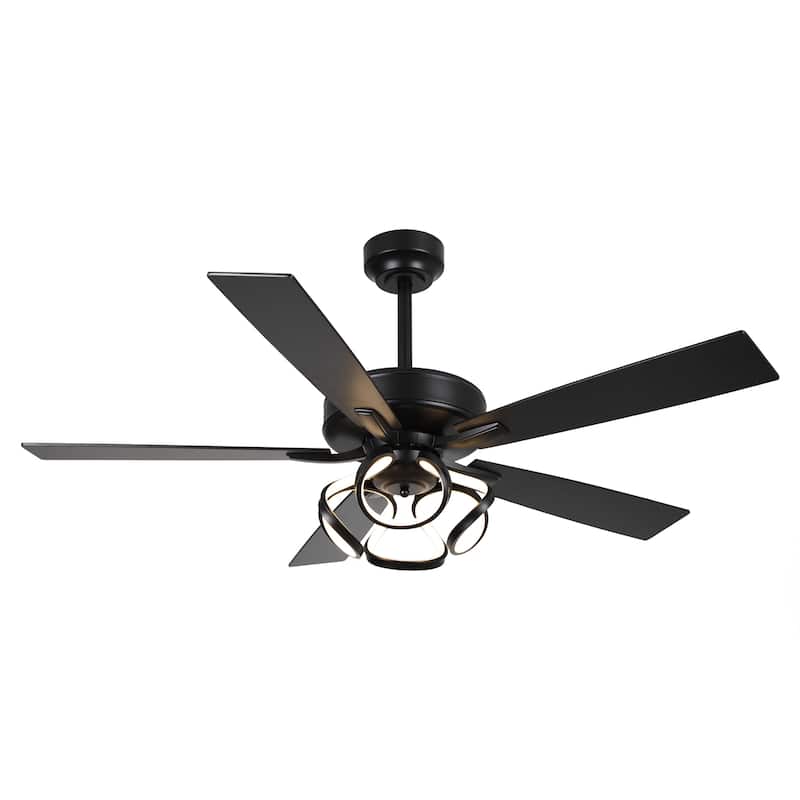 52" Modern Chrome/ Black Indoor Dimmable LED Ceiling Fan with Light and Remote