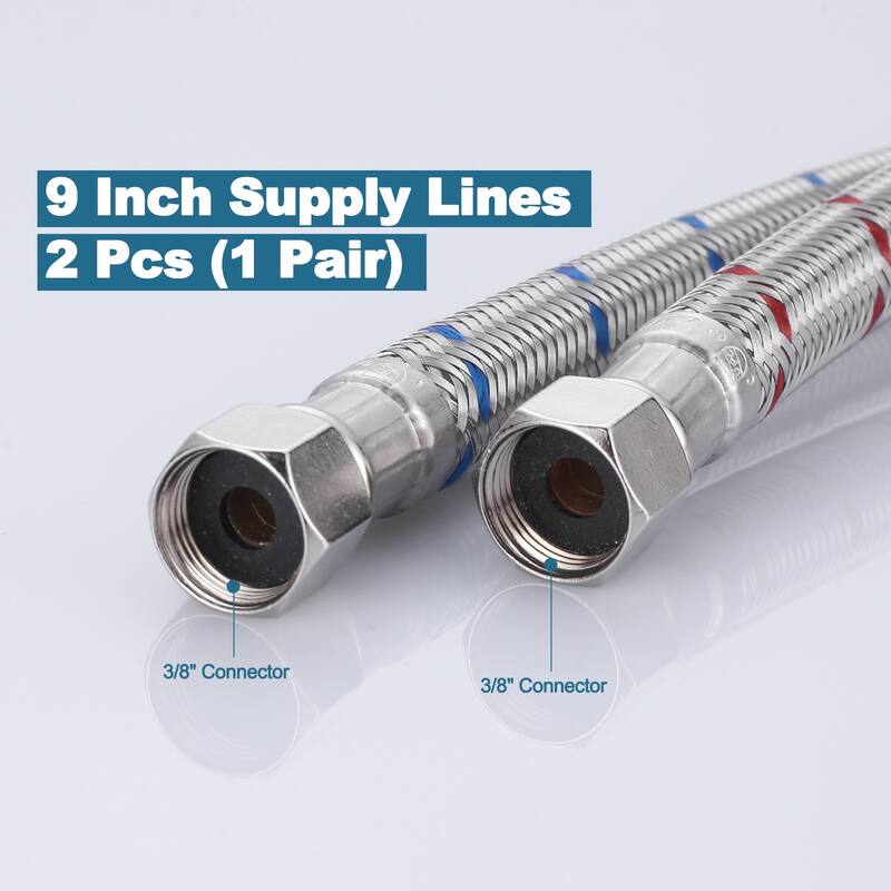 WOWOW 3/8 in. COMP x 3/8 in. COMP Stainless Steel Faucet Supply Lines - Stainless Steel - 12-inch