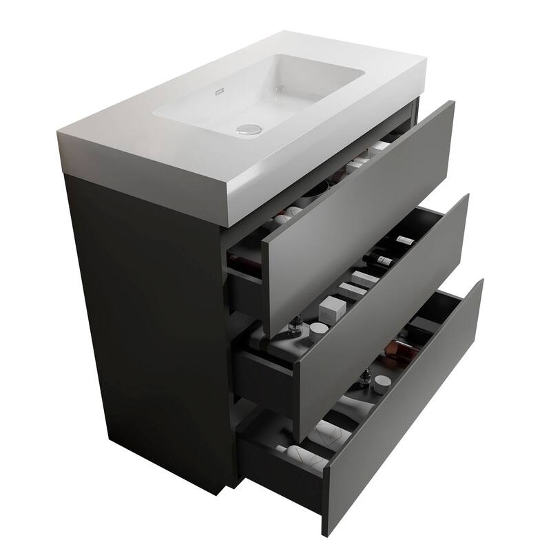 Modern Freestanding Bathroom Vanity with Sink Basin without Drain and Faucet