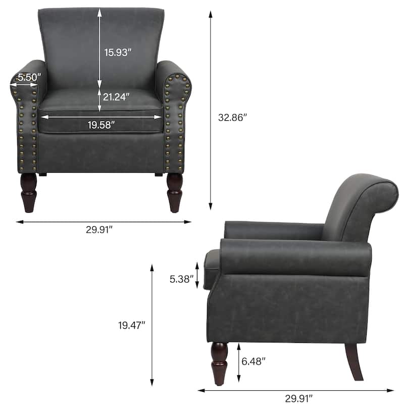 Set of 2 Modern Upholstered Armchair Nailhead Trim Accent Chair