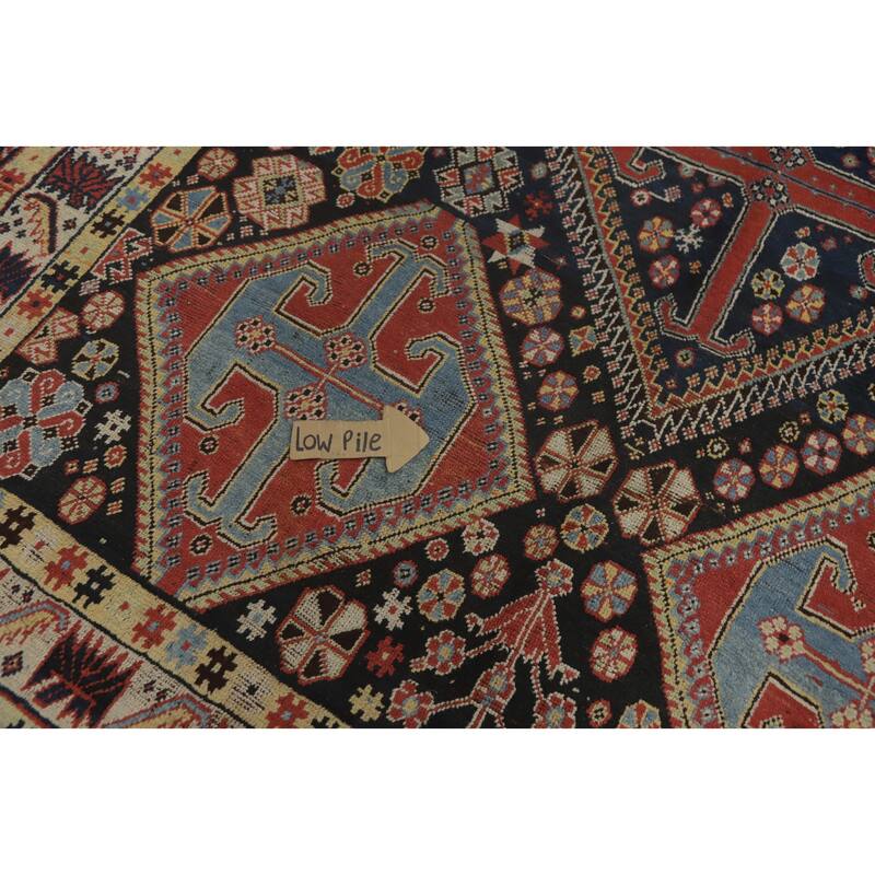 Hand Knotted Oriental 100% Wool Carpet Traditional Tribal Navy Blue & Blues Shiraz Area Rug - 8' 3'' X 7' 2''